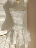 Niulatu Sheath Strapless White Lace Vacation Dress Short Birthday Dresses SD122