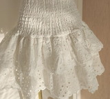 Niulatu Sheath Strapless White Lace Vacation Dress Short Birthday Dresses SD122