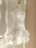 Niulatu Sheath Strapless White Lace Vacation Dress Short Birthday Dresses SD122