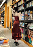 Niulatu Mermaid Spaghetti Straps Burgundy Velvet Women's Beach Dress Vacation Dresses Birthday Dress SD1230