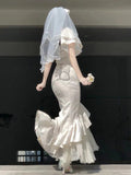 Niulatu Mermaid Square Neckline Short Sleeves Women's Engagement Dress Vacation Dresses Birthday Dress With Flowers SD1231