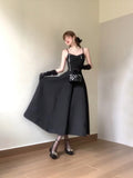 Niulatu A line Spaghetti Straps Black Satin Women's Beach Dress Vacation Dresses Birthday Dress SD1232