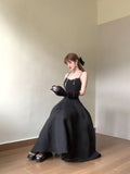 Niulatu A line Spaghetti Straps Black Satin Women's Beach Dress Vacation Dresses Birthday Dress SD1232