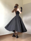 Niulatu A line Spaghetti Straps Black Satin Women's Beach Dress Vacation Dresses Birthday Dress SD1232