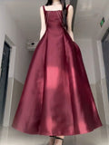 Niulatu A line Square Neckline Sleeveless Women's Burgundy Holiday Dress Vacation Dresses Birthday Dress SD1233