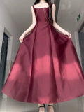 Niulatu A line Square Neckline Sleeveless Women's Burgundy Holiday Dress Vacation Dresses Birthday Dress SD1233