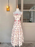 Niulatu A line Square Neckline Sleeveless Women's Red Floral Holiday Dress Vacation Dresses Birthday Dress SD1234