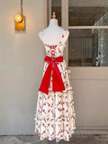 Niulatu A line Square Neckline Sleeveless Women's Red Floral Holiday Dress Vacation Dresses Birthday Dress SD1234