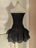 Niulatu Sheath Strapless Black Lace Vacation Dress Short Birthday Dresses SD123