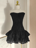 Niulatu Sheath Strapless Black Lace Vacation Dress Short Birthday Dresses SD123