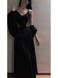 Niulatu A line Spaghetti Straps Black Beach Dress Women's Vacation Dresses Birthday Dress SD1243