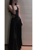Niulatu A line Spaghetti Straps Black Beach Dress Women's Vacation Dresses Birthday Dress SD1243