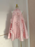 Niulatu A line Halter Pink Travel Vacation Dresses Short Satin Birthday Dress SD1245