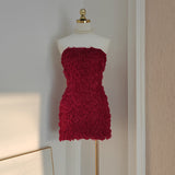 Niulatu Sheath Strapless Burgundy Tulle Travel Vacation Dresses Short Birthday Dress SD1248