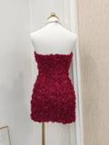 Niulatu Sheath Strapless Burgundy Tulle Travel Vacation Dresses Short Birthday Dress SD1248