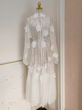 Niulatu A line Halter White Lace Tea Length Vacation Dress Women Beach Dresses SD125