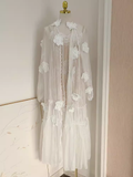 Niulatu A line Halter White Lace Tea Length Vacation Dress Women Beach Dresses SD125