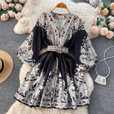 Niulatu A line Long Sleeves Long Sleeves Black Floral Holiday Dresses Autumn Beach Dress SD1267