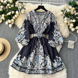 Niulatu A line Long Sleeves Long Sleeves Black Floral Holiday Dresses Autumn Beach Dress SD1268