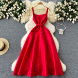 Niulatu A line Straps Red Holiday Dresses Midi Length Women's Dress SD1271