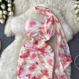 Niulatu Sheath Strapless Pink Floral Holiday Dresses Short Length Women's Dress SD1276