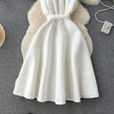 Niulatu A line One Shoulder Ruffles White Holiday Dresses Midi Length Women's Dress SD1278