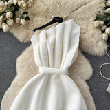 Niulatu A line One Shoulder Ruffles White Holiday Dresses Midi Length Women's Dress SD1278