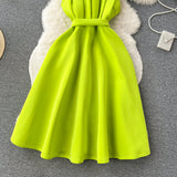 Niulatu A line One Shoulder Ruffles Bud Green Holiday Dresses Midi Length Women's Dress SD1279