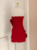 Niulatu Sheath Strapless Red Satin Travel Vacation Dress Short Birthday Dress SD127