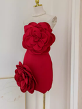 Niulatu Sheath Strapless Red Satin Travel Vacation Dress Short Birthday Dress SD127