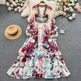 Niulatu A line Long Sleeves Pink Floral Holiday Dresses Women's Dress SD1282