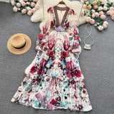 Niulatu A line Long Sleeves Pink Floral Holiday Dresses Women's Dress SD1282