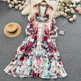 Niulatu A line Long Sleeves Pink Floral Holiday Dresses Women's Dress SD1282