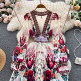 Niulatu A line Long Sleeves Pink Floral Holiday Dresses Women's Dress SD1282
