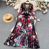 Niulatu A line Long Sleeves Black Floral Holiday Dresses Women's Dress SD1283