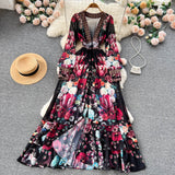 Niulatu A line Long Sleeves Black Floral Holiday Dresses Women's Dress SD1283