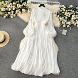 Niulatu A line Scoop Long Sleeves White Holiday Dresses Women's Dress SD1289