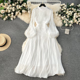Niulatu A line Scoop Long Sleeves White Holiday Dresses Women's Dress SD1289