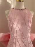 Niulatu A line Scoop Pink Sequin Travel Vacation Dress Short Birthday Dress SD128