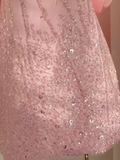 Niulatu A line Scoop Pink Sequin Travel Vacation Dress Short Birthday Dress SD128