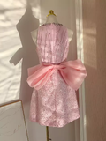 Niulatu A line Scoop Pink Sequin Travel Vacation Dress Short Birthday Dress SD128