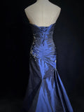 Niulatu Sweetheart Sleeveless Mermaid Satin Long Navy Blue Prom Dresses SD1291