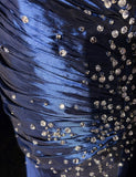 Niulatu Sweetheart Sleeveless Mermaid Satin Long Navy Blue Prom Dresses SD1291