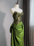 Niulatu Green Sweetheart Embroidery Sheath Column Prom Dress SD1292