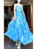 Niulatu A line Spaghetti Straps Blue Holiday Dress Chiffon Birthday Dresses Birthday Outfits SD1292