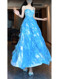 Niulatu A line Spaghetti Straps Blue Holiday Dress Chiffon Birthday Dresses Birthday Outfits SD1292
