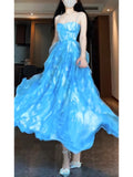 Niulatu A line Spaghetti Straps Blue Holiday Dress Chiffon Birthday Dresses Birthday Outfits SD1292