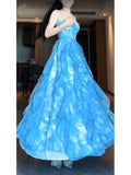 Niulatu A line Spaghetti Straps Blue Holiday Dress Chiffon Birthday Dresses Birthday Outfits SD1292