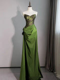 Niulatu Green Sweetheart Embroidery Sheath Column Prom Dress SD1292