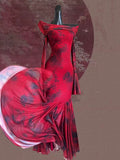 Niulatu Mermaid Off The Shoulder Red Floral Holiday Dress Birthday Dresses Birthday Outfits SD1295